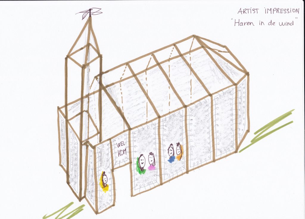 Kunstinstallatie tekening Haren-in-de-wind, LF2018, kunstenaar Wietske Lycklama à Nijeholt, Monique Jansma