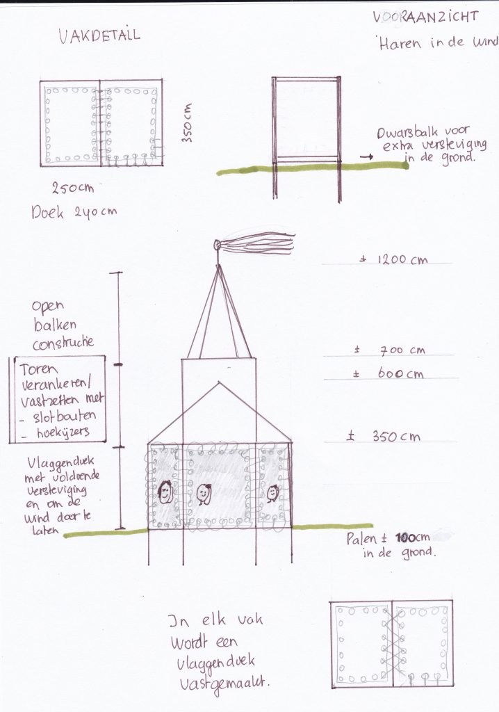 Haren in de wind-tekening-kerk, Under de toer, LF2018, kunstenaar Wietske Lycklama à Nijeholt