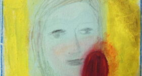 In vuur en vlam, mixed media schilderij, zelfportret, kunst schilderij kopen, olieverfschilderij, hedendaagse schilderkunst, kunst kopen , kunstverzamelaarsechtpaar, galeriehouders, kunstenaar Wietske Lycklama à Nijeholt