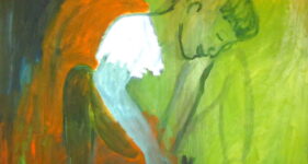 Landschap met meisje, Landelijke kunst, hedendaagse schilderkunst, kunstenaar Wietske Lycklama à Nijeholt