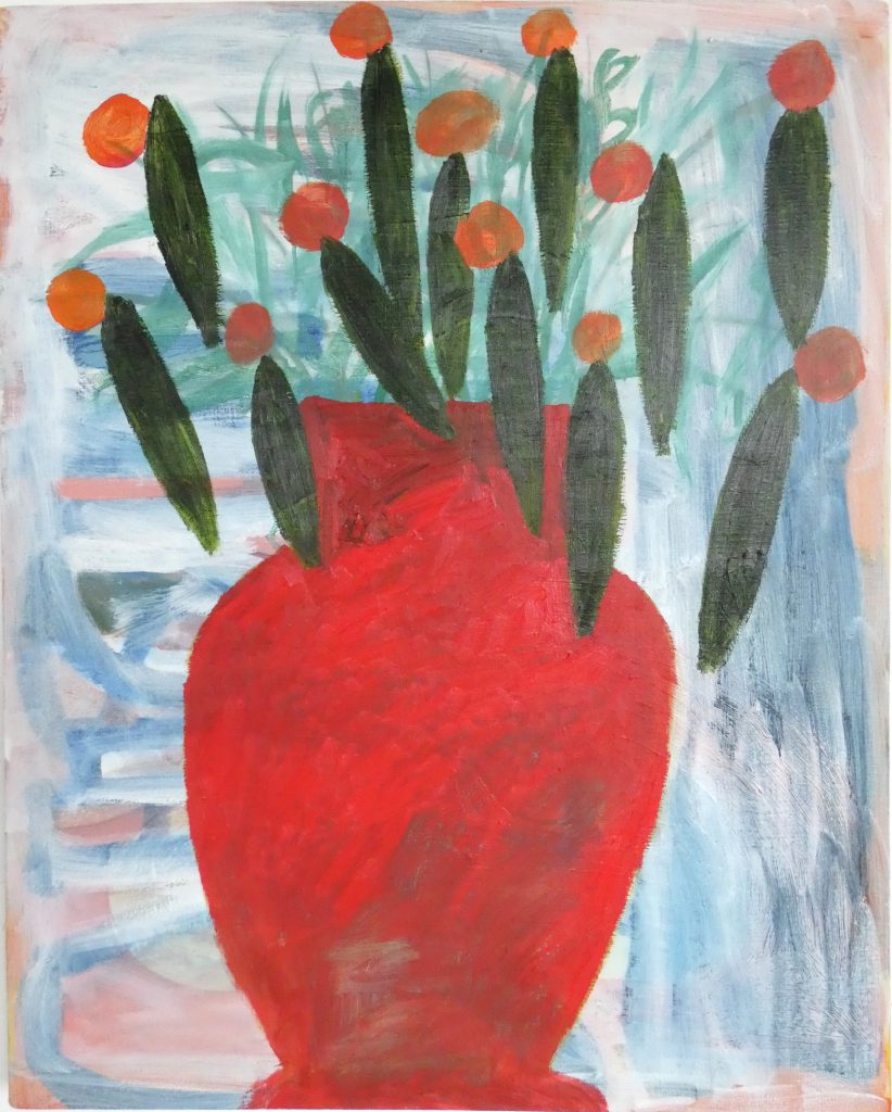 Rode vaas, Bloemen schilderij, hedendaagse schilderkunst, kunstenaar Wietske Lycklama à Nijeholt