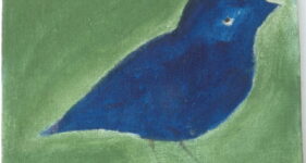 Sad bird, olieverfschilderij, kunstenaar Wietske Lycklama à Nijeholt