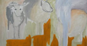 Schapen-in-de-mist, dieren kunst, figuratief schilderij, kunst kopen online, hedendaagse schilderkunst, kunstenaars, Wietske Lycklama à Nijeholt