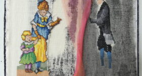 Koningsdrama, borduurwerk, textielkunst, hedendaagse kunst, kunstobject woonkamer, kunstenaar Wietske Lycklama à Nijeholt