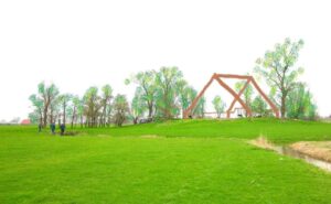 Ontwerp kunstopdracht kunstbeeld Strûpenkeal foto impressie cortenstaal, Landschapspark Folsgeare, De Hemmen 3 Sneek, Sudwest Fryslân