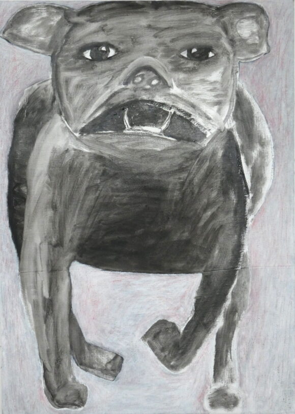 Zwarte hond, kunstschilderij dieren, schilderij dieren, figuratieve kunst, kunst voor aan de muur, kunst kopen online, moderne kunst kopen, Wietske Lycklama à Nijeholt